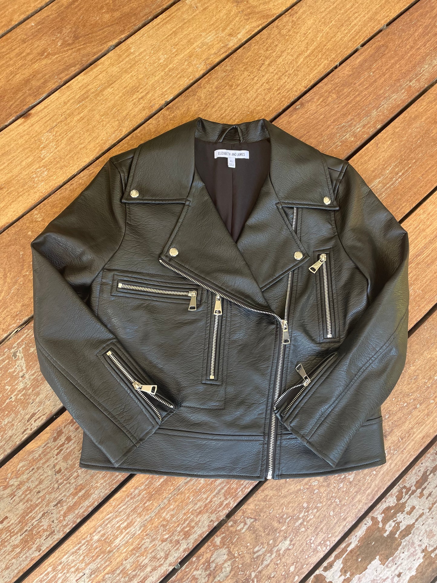 Elizabeth and James Black Faux Leather Moto Jacket